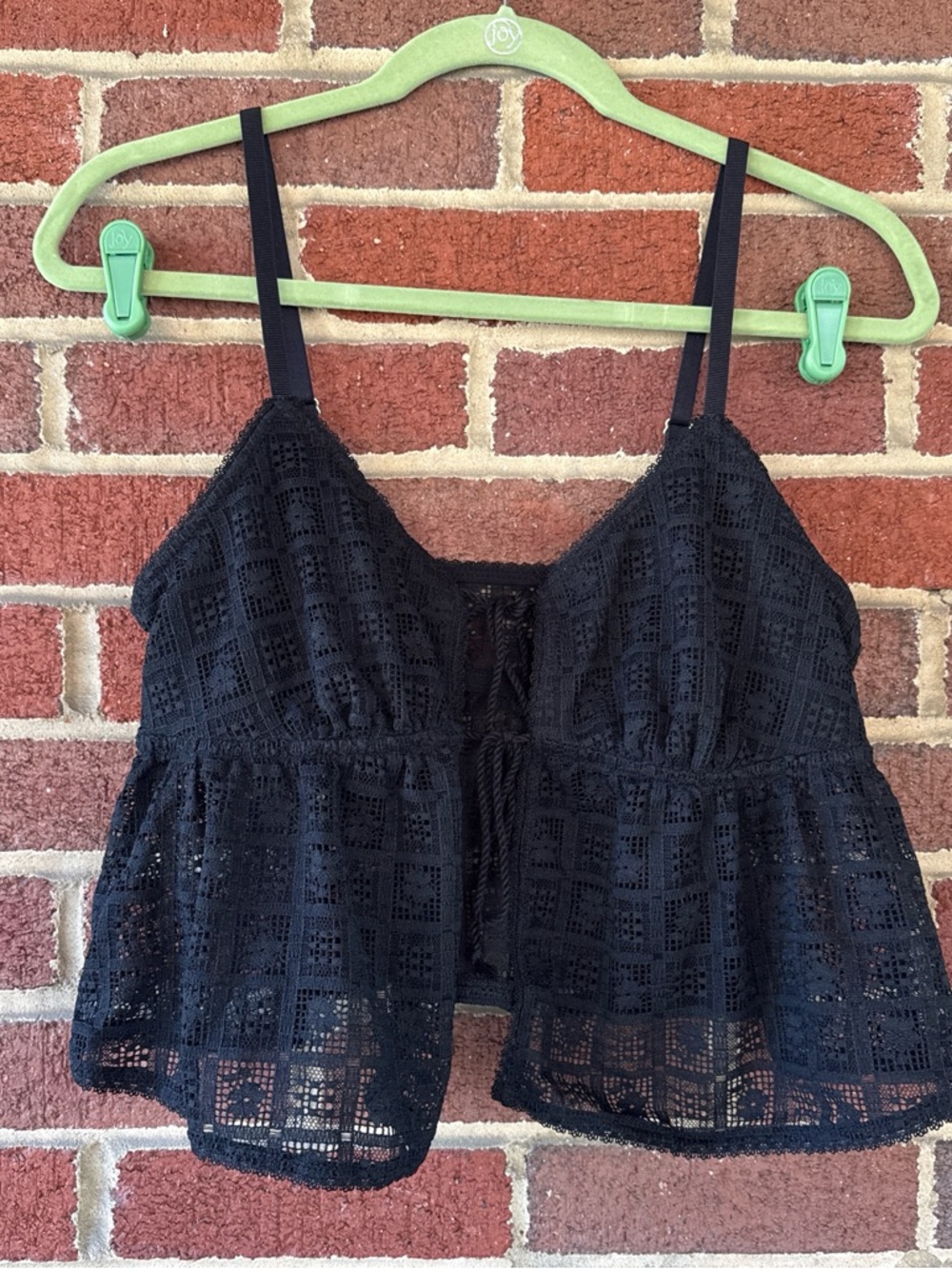 aerie Black Lace Peplum Camisole with Tie Front